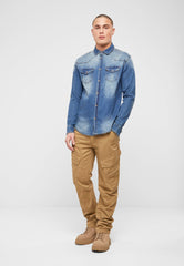 Camasa Riley Denim Long Sleeve Denim Blue Brandit - Versatilitate Zilnica