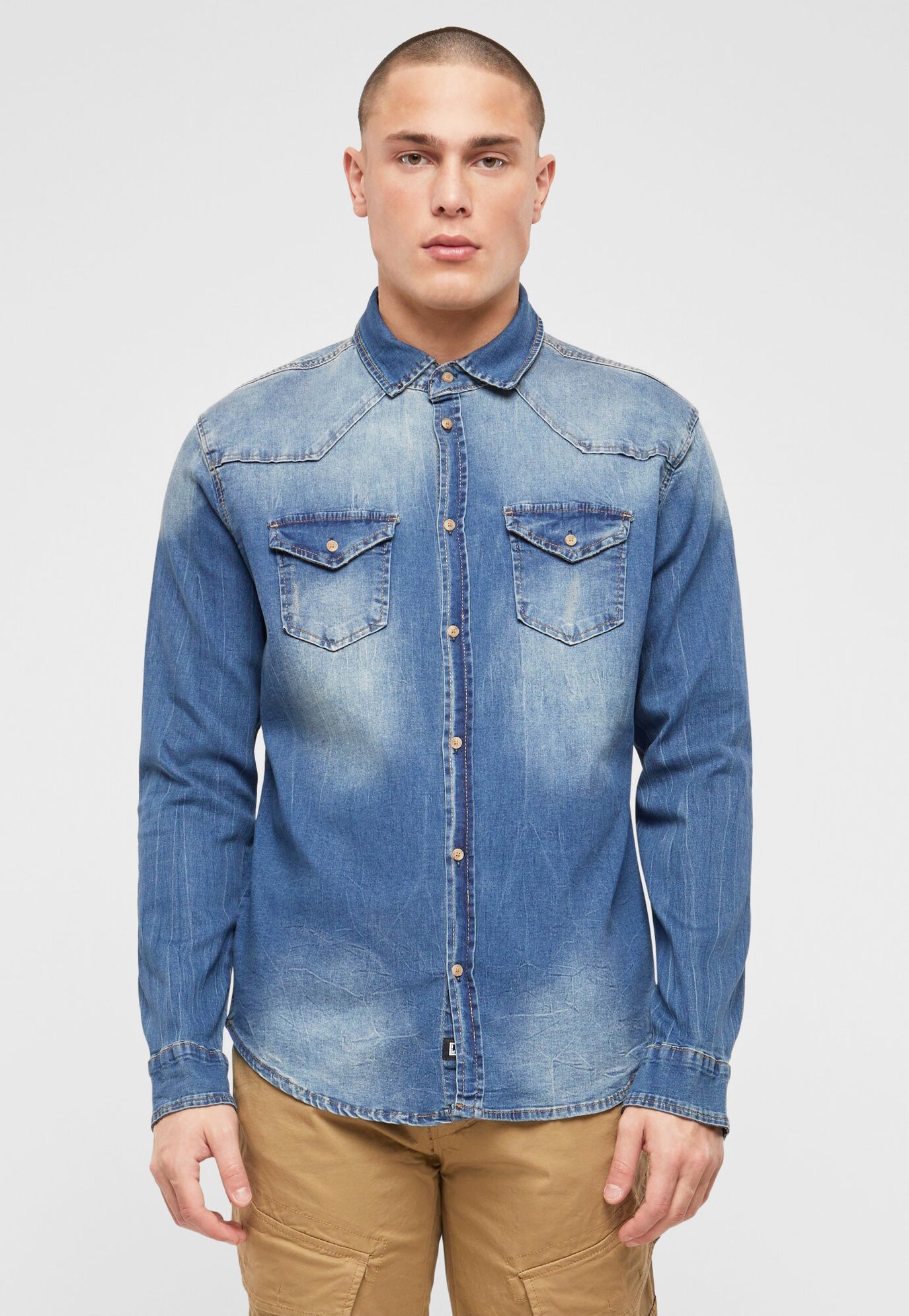 Camasa Riley Denim Long Sleeve Denim Blue Brandit - Versatilitate Zilnica