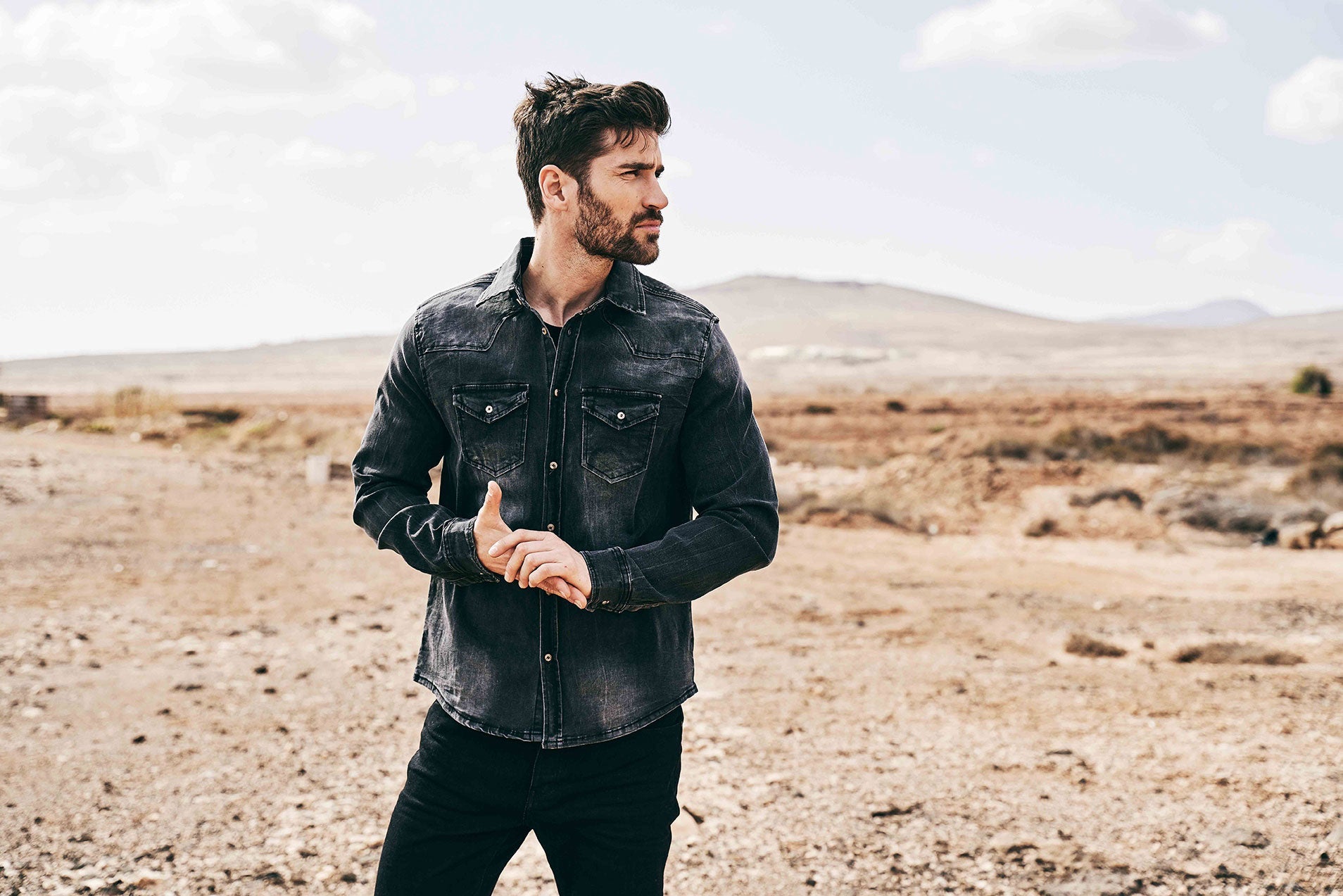 Camasa Riley Denim Long Sleeve Negru Brandit - Stil Durabil