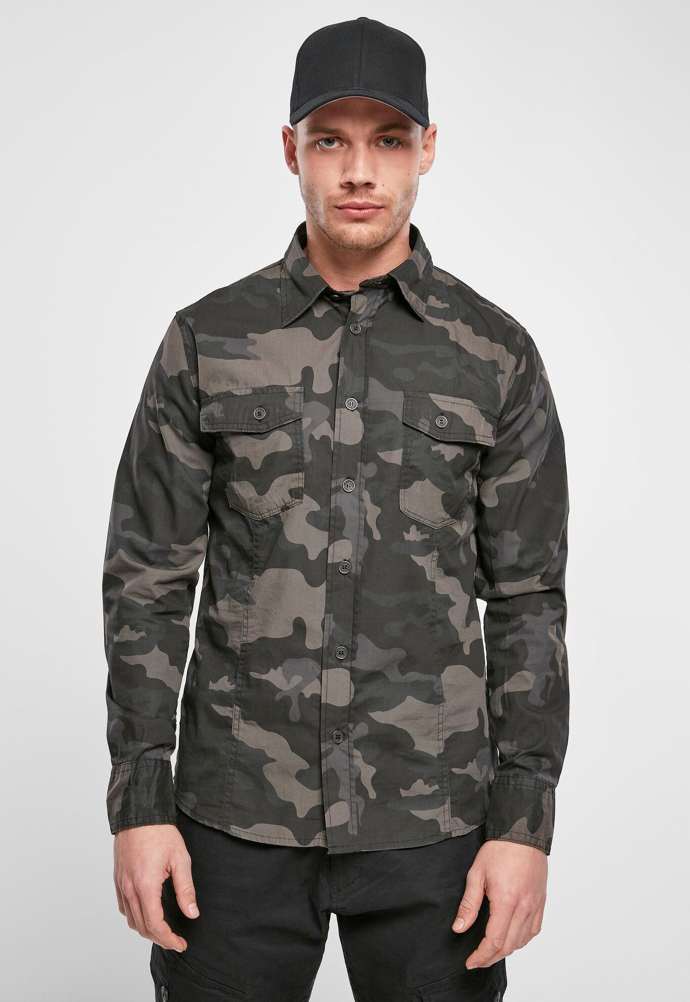 Camasa Slim Fit Long Sleeve Dark Camo Brandit - Adaptabilitate Urbana