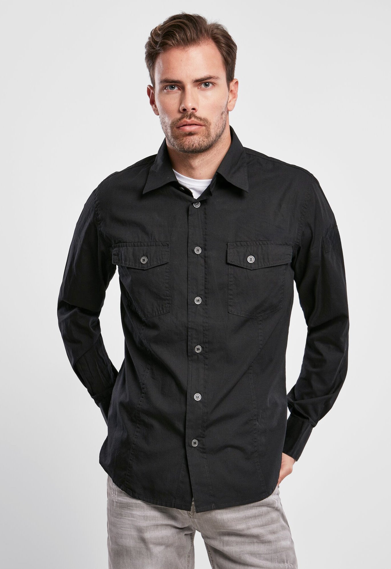 Camasa Slim Fit Long Sleeve Negru Brandit - Stil Urban Tactic