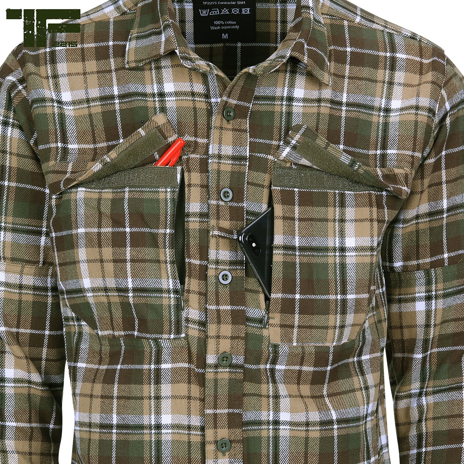 Camasă TF-2215 Flannel Contractor Maro/Verde Task Force 2215 - Performanță Tactică & Confort