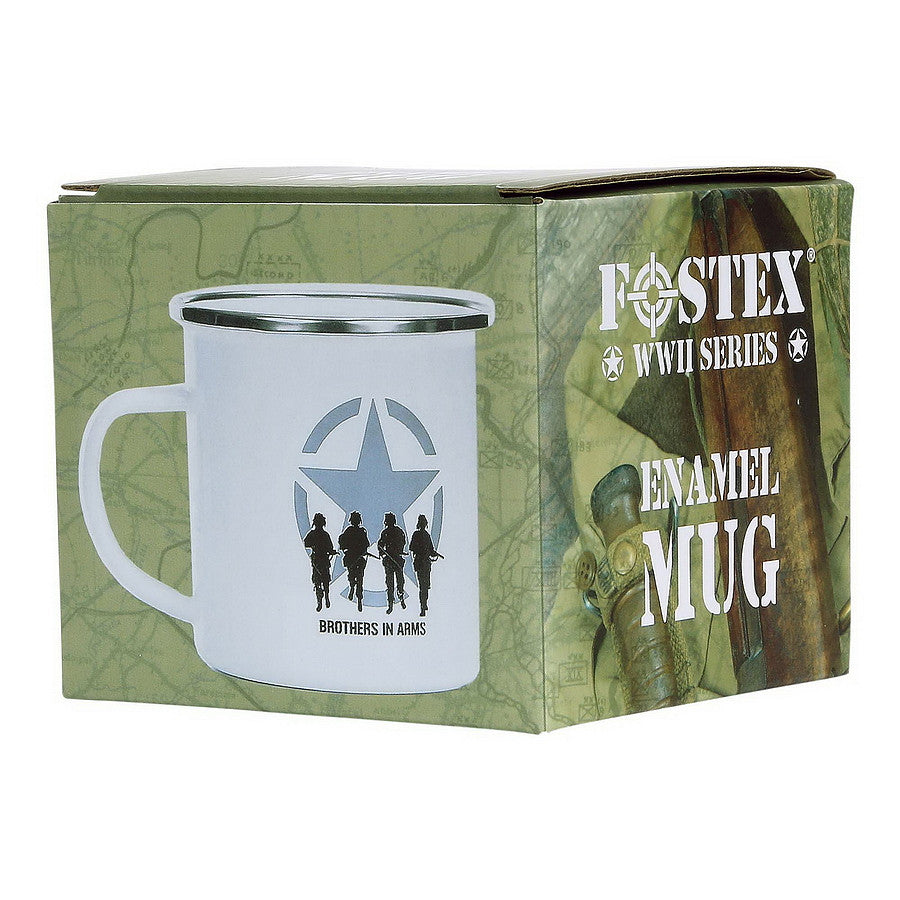 Cană Email Brothers in Arms Alb Fostex - Legătură Autentică și Durabilitate