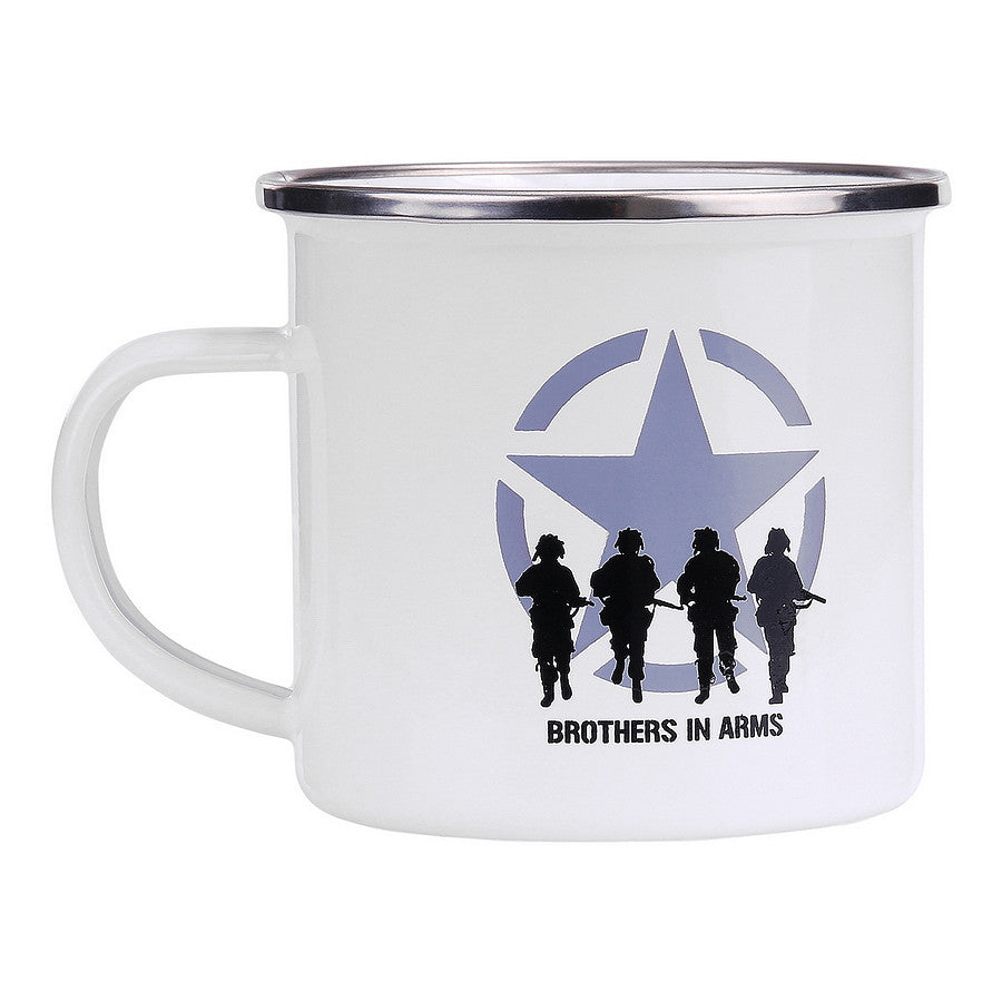 Cană Email Brothers in Arms Alb Fostex - Legătură Autentică și Durabilitate