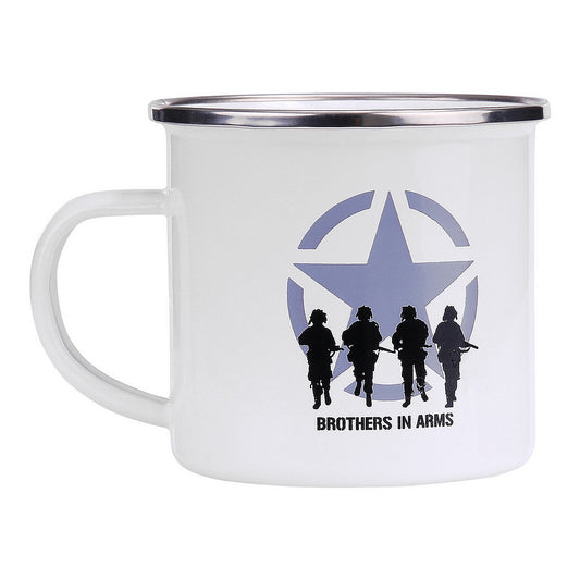 Cană Email Brothers in Arms Alb Fostex - Legătură Autentică și Durabilitate