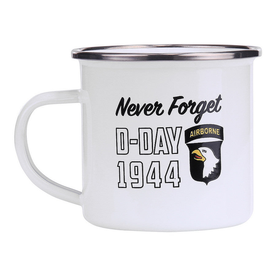 Cană Emailată D-Day 1944 Alb Fostex - Rezistență Legendară pentru Omagiu Istoric