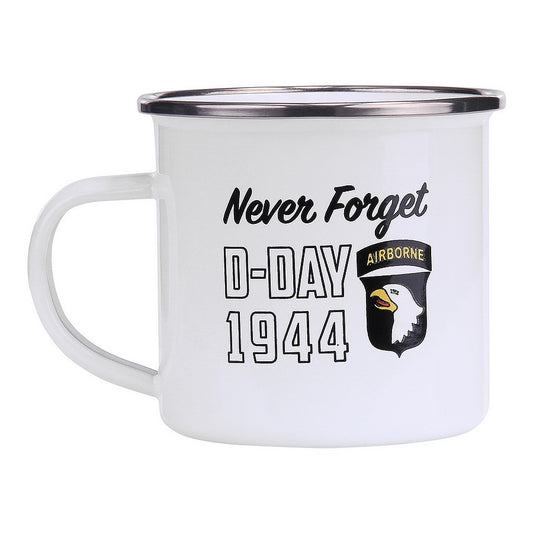 Cană Emailată D-Day 1944 Alb Fostex - Rezistență Legendară pentru Omagiu Istoric