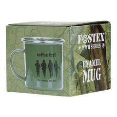 Cană Emaille Mok Coffee First! Verde Fostex - Rezistență și Ritual Matinal