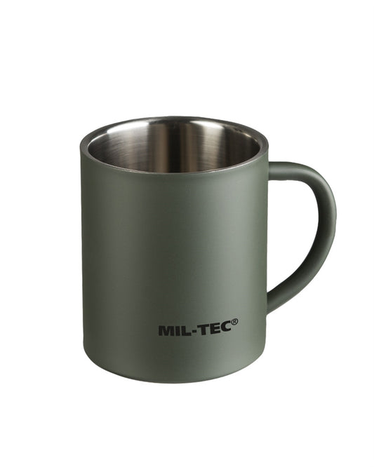 Cană Termoizolantă Mil-Tec – 300 ml, Inox cu Pereți Dubli, Oliv