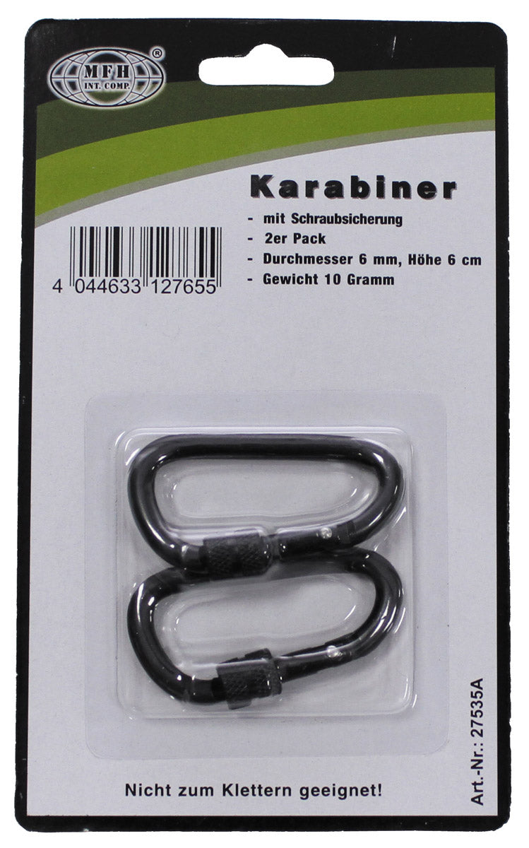 Carabină cu închidere filetată Negru MFH - Aluminiu, 6mm x 6cm