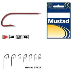 Cârlig Cristal Mustad M.5712R - Roșu, Fin, Tijă Lungă, Ideal Pescuit