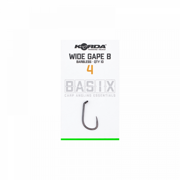 Cârlig Korda Basix Wide Gape Barbless - Nr. 4, Fără Barb, 10buc - 2