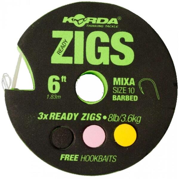 Cârlige Crap Ready Zigs Barbed Korda - Monturi Pre-legate, Nr. 10/8LB - 1