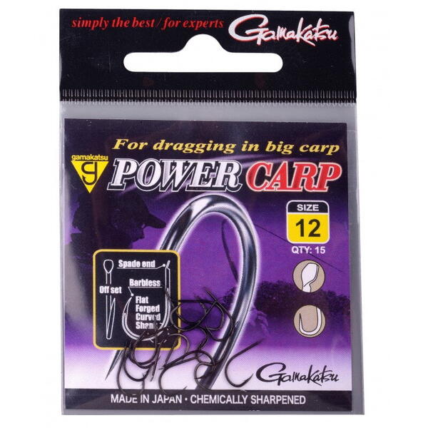 Cârlige Power Carp Black Gamakatsu - Fără Barbete, 15buc - 1