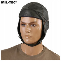 Cască de Aviație Mil-Tec – Piele Naturală, Căptușeală Bumbac, Maro