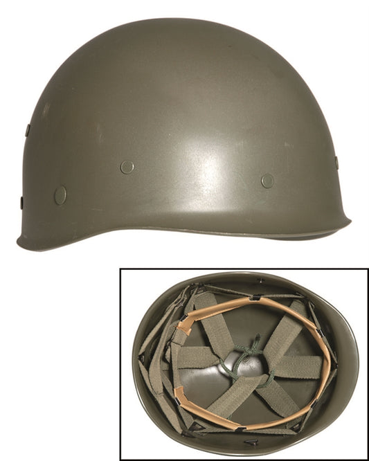Cască Interioară Mil-Tec US M1 Repro – Plastic ABS, Bandă din Piele, Oliv