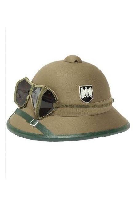 Cască Tropicală WWII cu Ochelari – Reproducere Afrika Korps cu Detalii Autentice