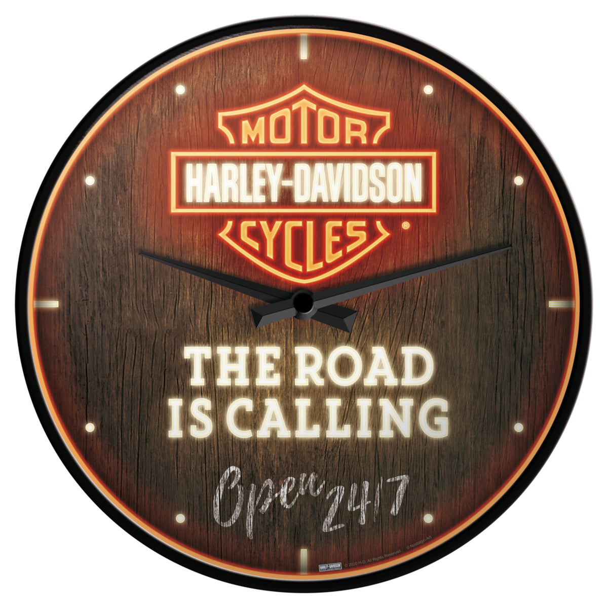 Ceas de Perete Road Is Calling Harley-Davidson - Design Lemn, Lumini