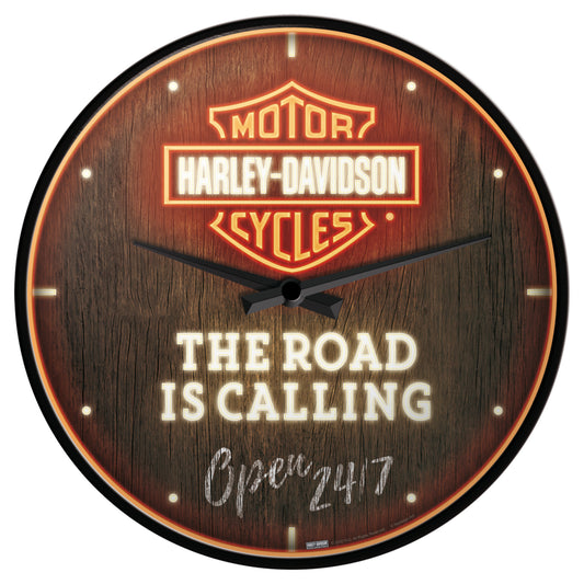 Ceas de Perete Road Is Calling Harley-Davidson - Design Lemn, Lumini