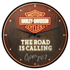 Ceas de Perete Road Is Calling Harley-Davidson - Design Lemn, Lumini