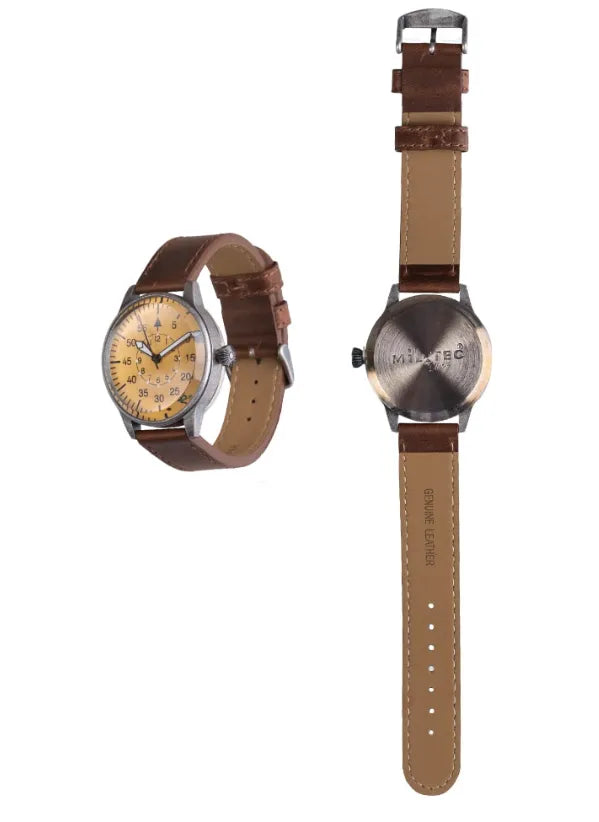 Ceas Mil-Tec Army Vintage – profil și spate, cu curea întinsă