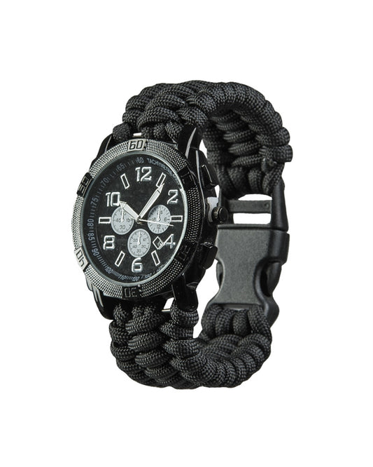 Ceas Mil-Tec cu Brățară Paracord – Carcasă Inox, Calendar, Negru