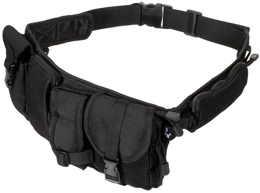 Centură Tactică cu 6 Buzunare Negru MFH - Reglabilă 110 cm, Cataramă Rezistentă