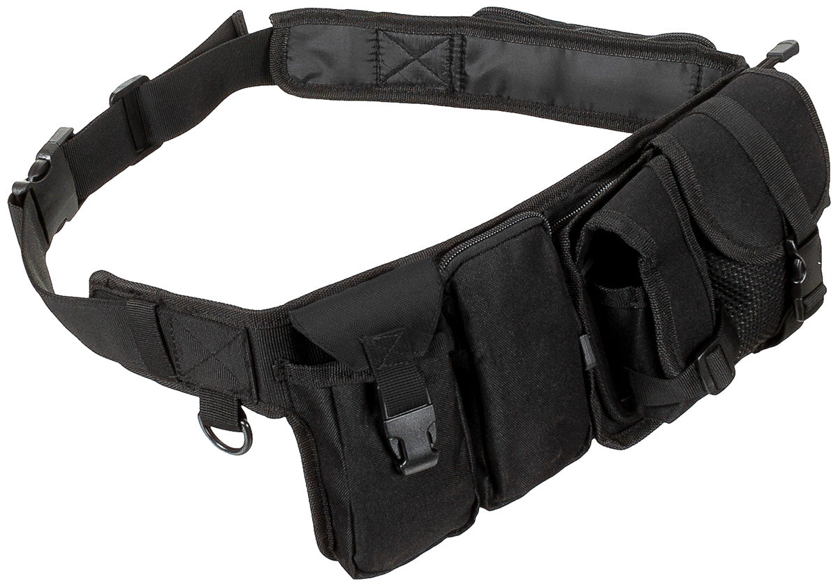 Centură Tactică cu 6 Buzunare Negru MFH - Reglabilă 110 cm, Cataramă Rezistentă
