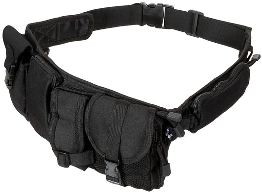 Centură Tactică cu 6 Buzunare Negru MFH - Reglabilă 110 cm, Cataramă Rezistentă