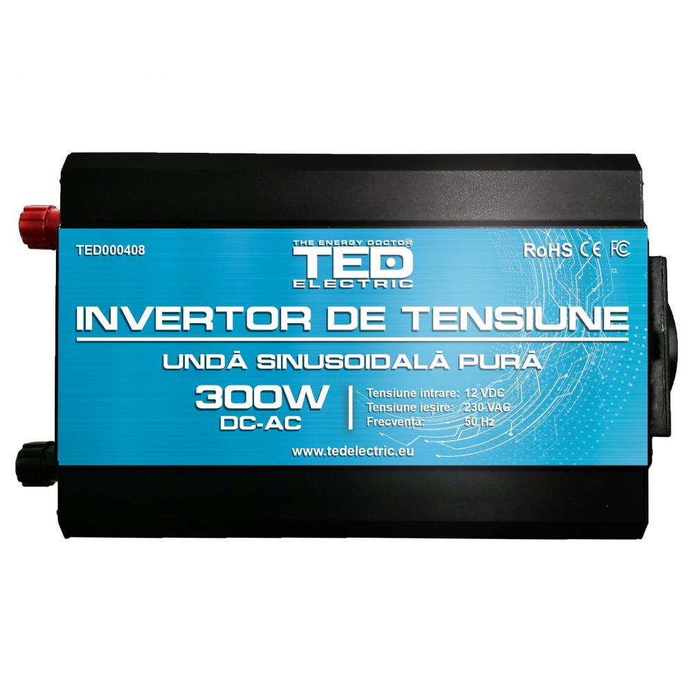 Convertor Auto 12V la 230V 300W TED Electric - Undă Sinusoidală Pură - 1