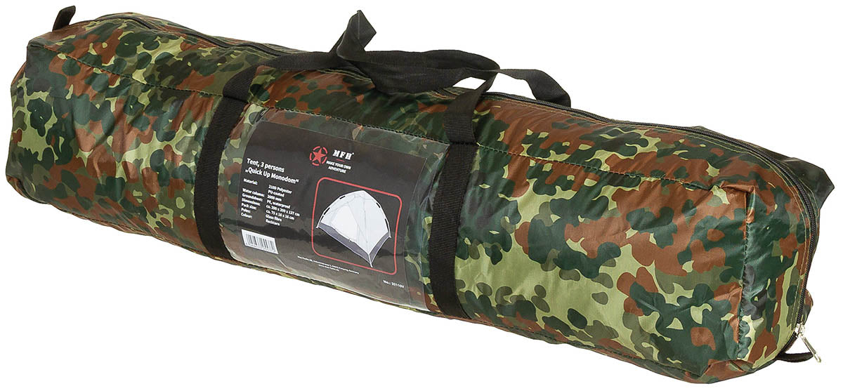Cort Quick Up Monodom 3 Persoane Flecktarn MFH - Coloană apă 2000mm, Sistem Quick-Up
