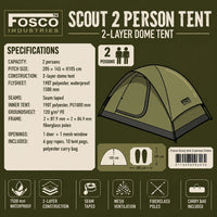 Cort Fosco Scout 2 Persoane Verde – Impermeabil 1500 mm, Cusături Vulcanizate - poza 2