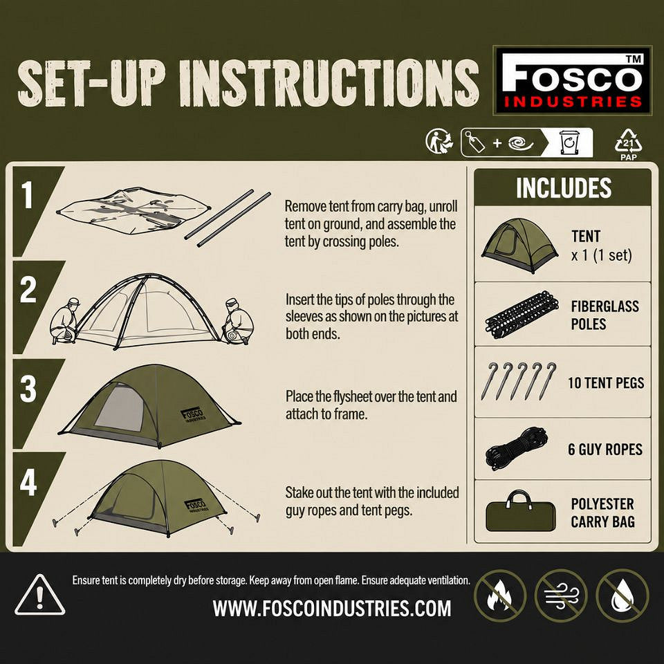 Cort Fosco Scout 2 Persoane Verde – Impermeabil 1500 mm, Cusături Vulcanizate - poza 3