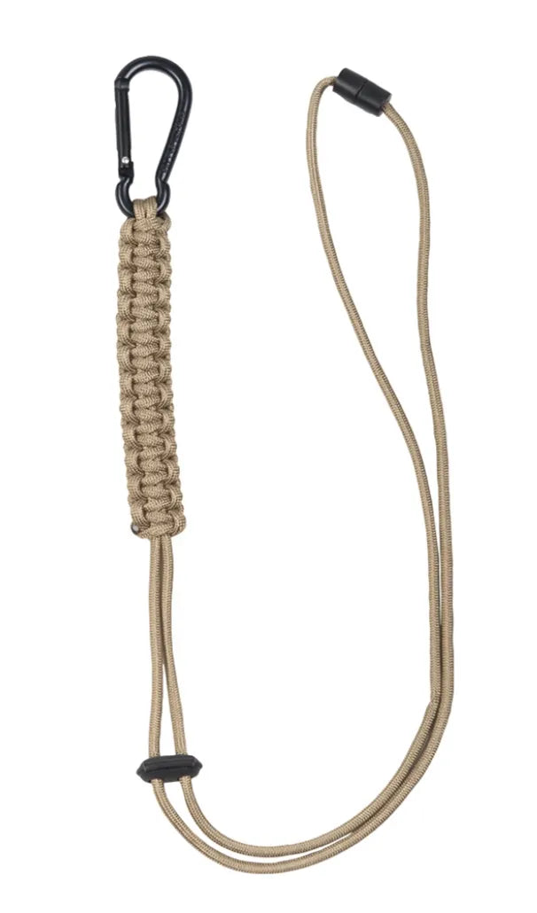 Coyote Paracord Lanyard – Șnur Tactic cu Carabinieră Mare și Fir Paracord de 260 cm