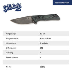 Cuțit cu Lamă Fixă Herbertz Gürtelmesser, G10 Gri - Oțel 420, Mâner G10 Robust