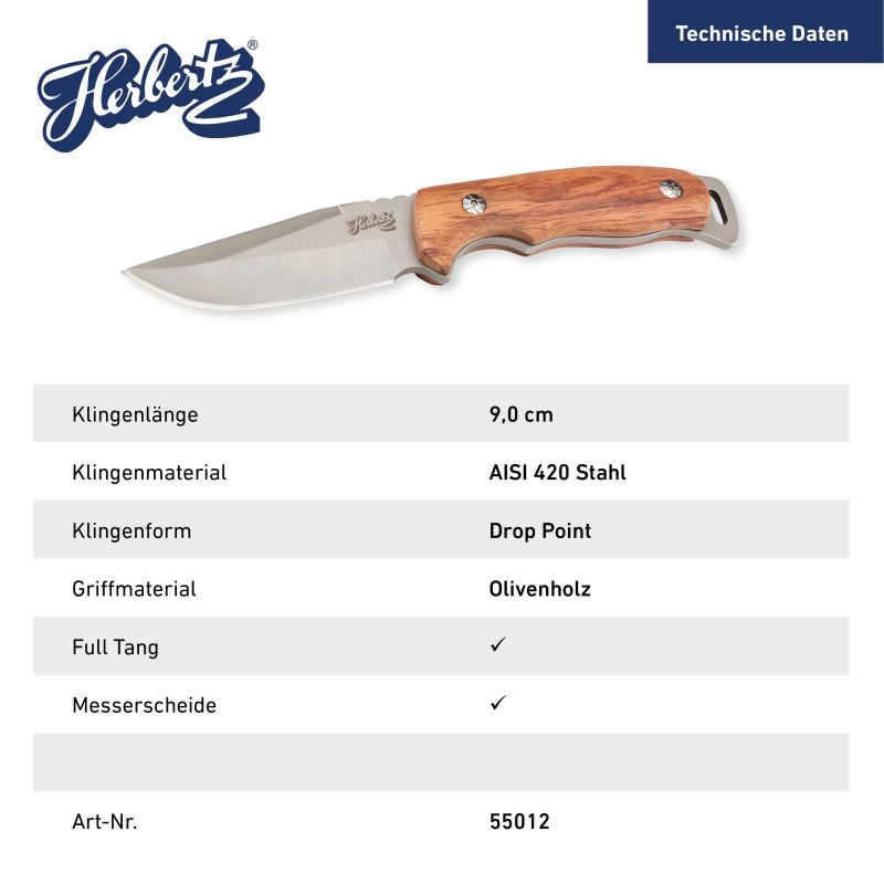 Cuțit de Curea Herbertz Gürtelmesser - Oțel 420, Mâner Olivenholz