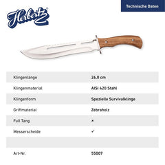 Cuțit Gürtelmesser Zebranoholz Herbertz - Oțel 420, Mâner Zebrano