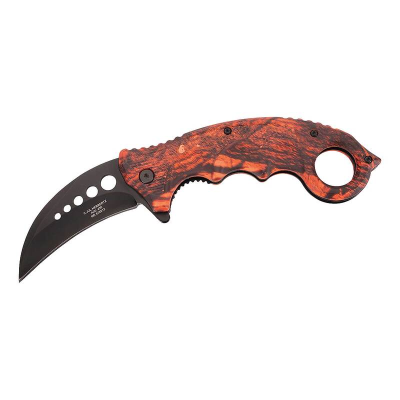 Cuțit Karambit Roșu/Camo CJH - Oțel 420, Lamă Fixă