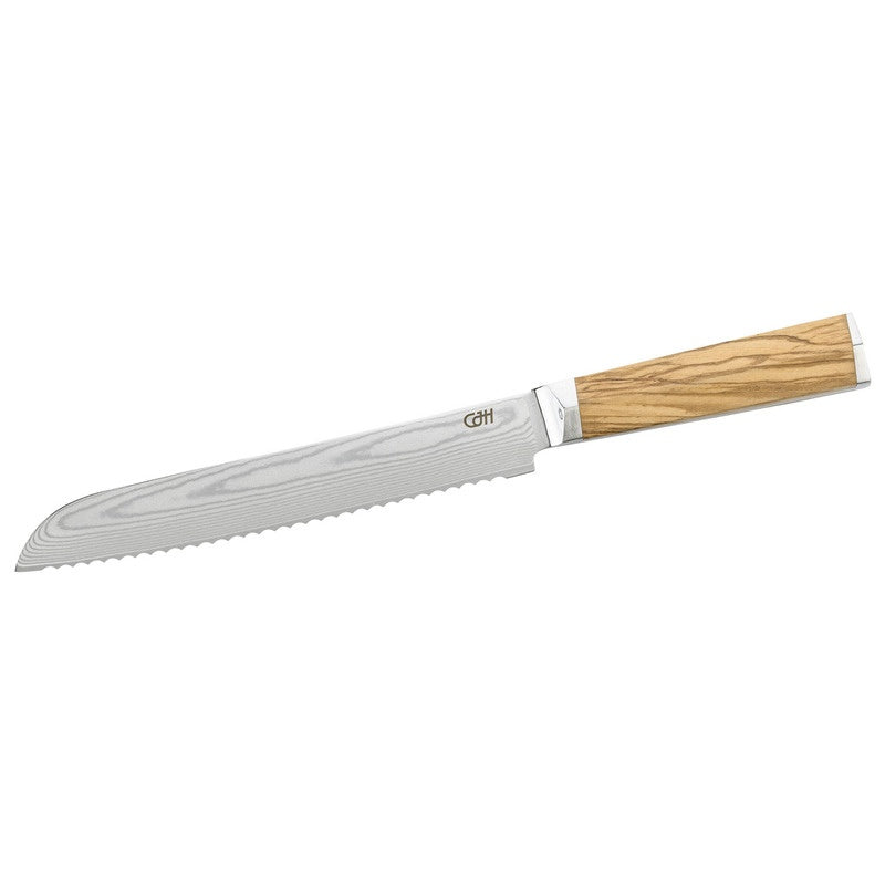 Cuțit Pâine Brotmesser Herbertz CJH - Damasc 67 Straturi, Mâner Lemn Măslin