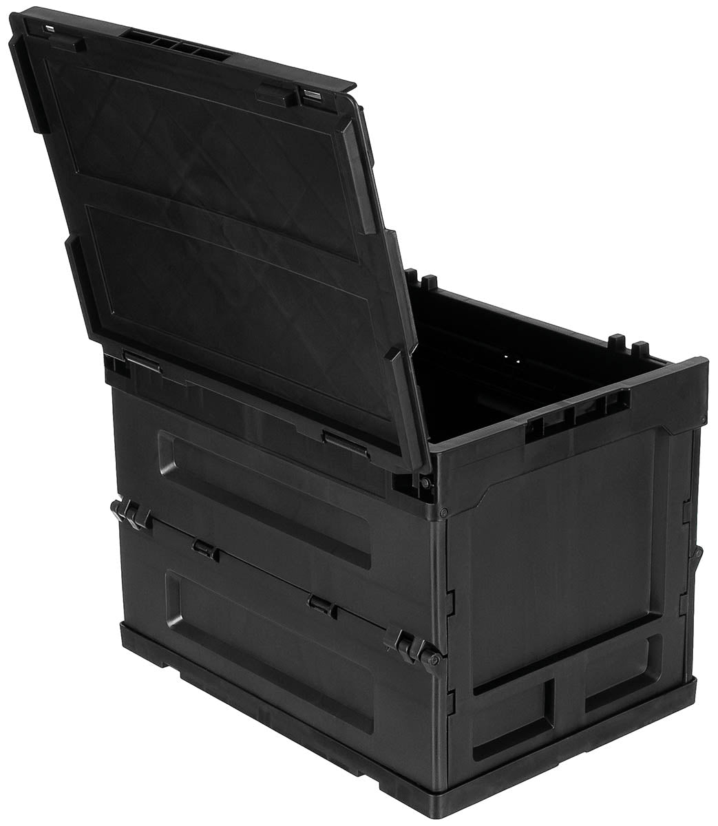 Cutie Depozitare Pliabilă 20L Negru MFH - Stivuibilă, Capac Articulat