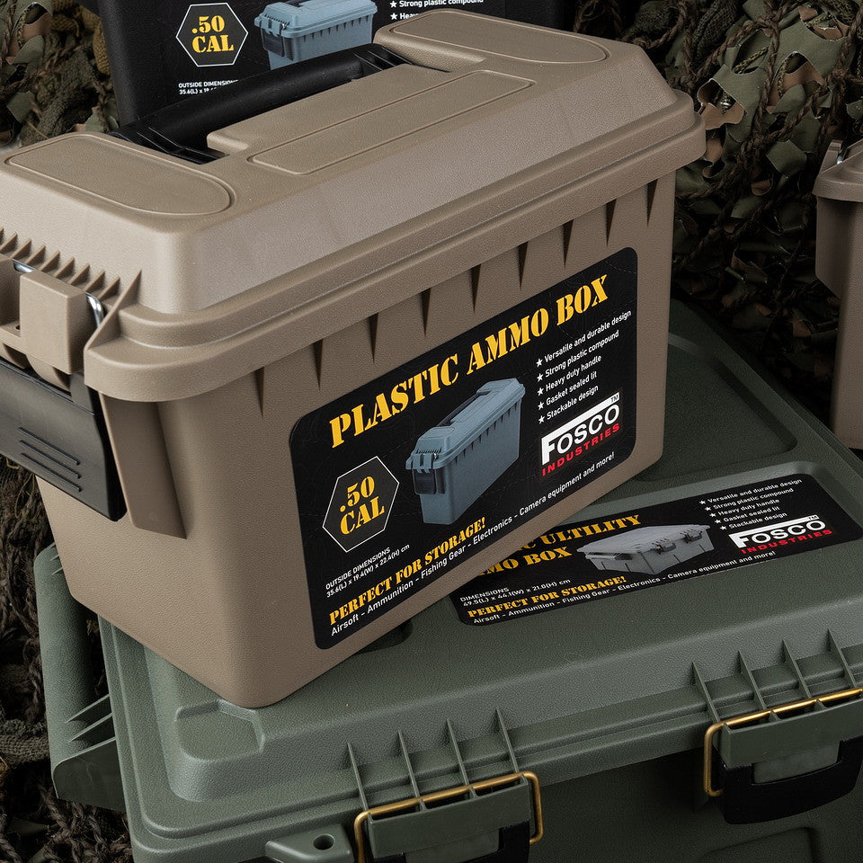 Cutie Munitie Plastic .50 Cal Dark Earth - Protecție Tactică Esențială