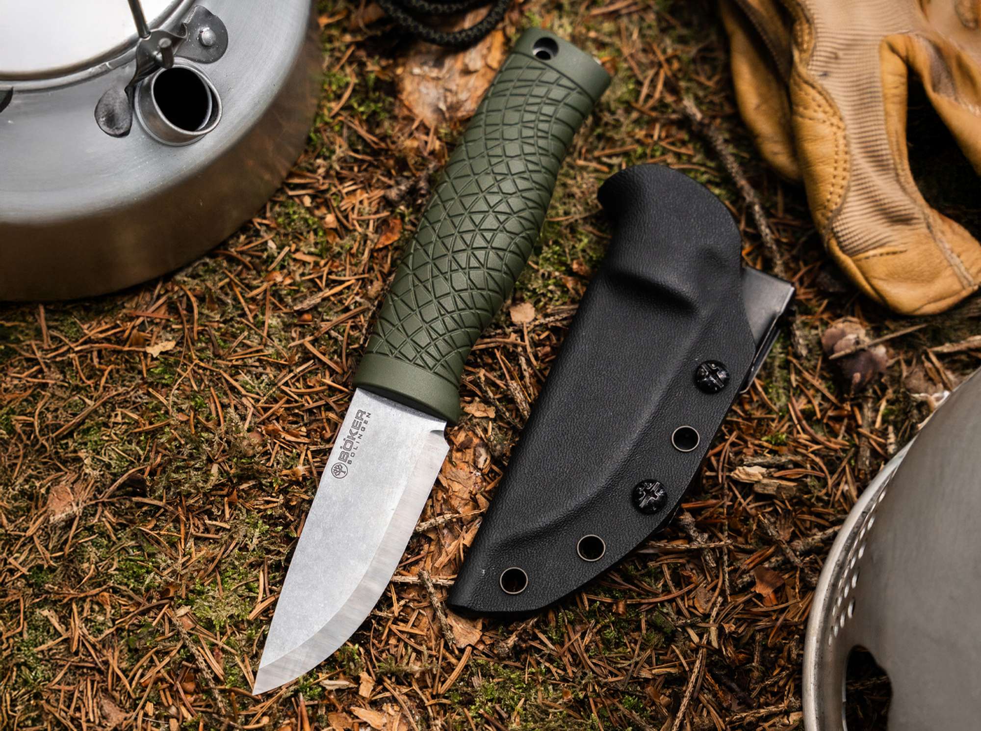 Cuțit Böker Bronco Mini CPM-3V Green Scandi – Bushcraft Compact, Extrem de Rezistent