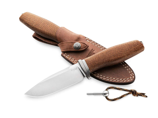 Cutit cu lama fixa ACHA Micarta Natural LionSteel- Lama M390, Full Tang Robust