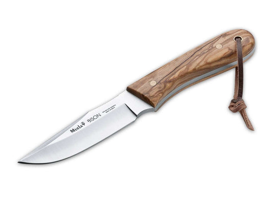 Cutit cu lama fixa Bison Olive Muela- Constructie Full-Tang, Maner Lemn Maslin