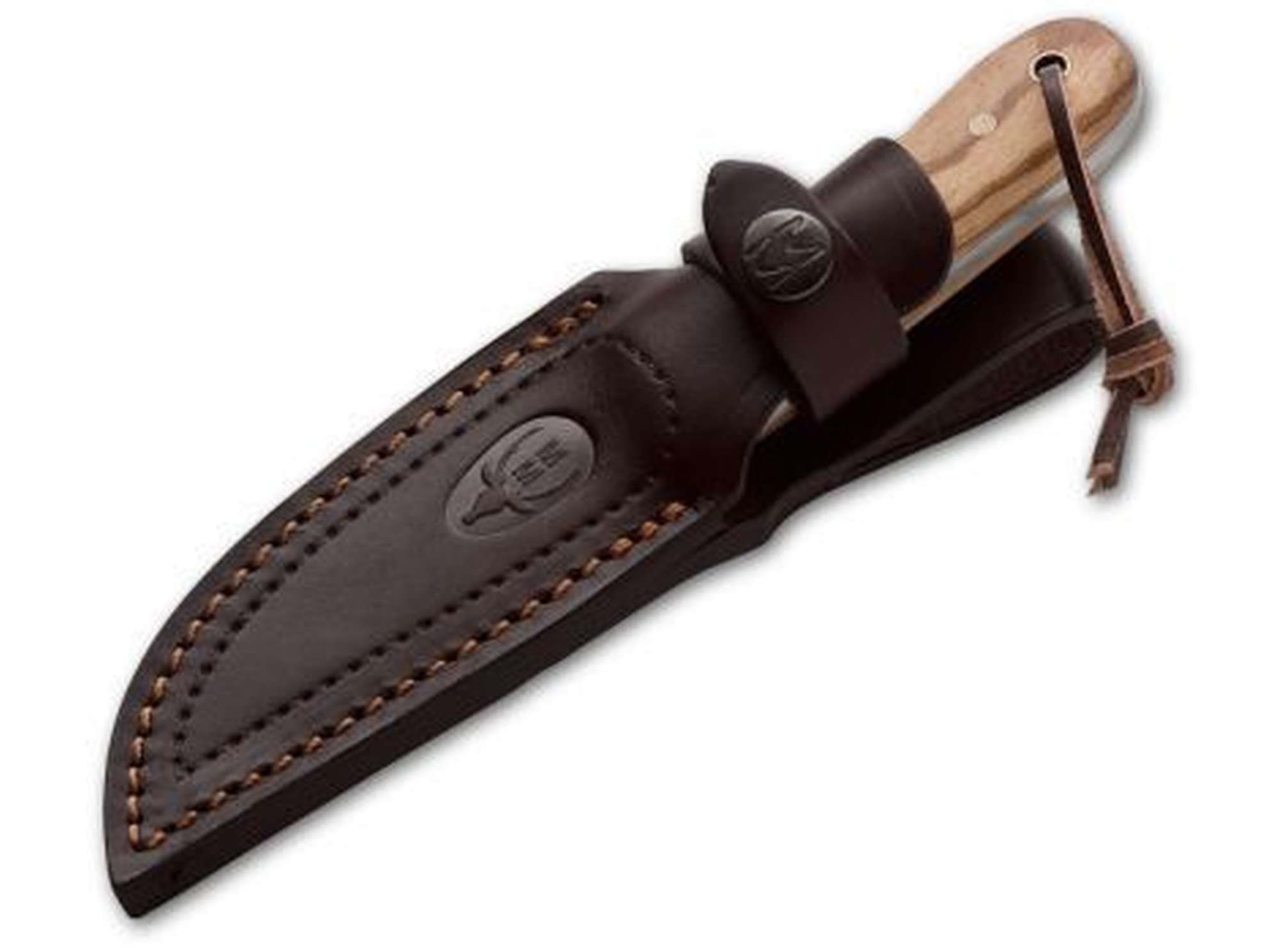 Cutit cu lama fixa Bison Olive Muela- Constructie Full-Tang, Maner Lemn Maslin