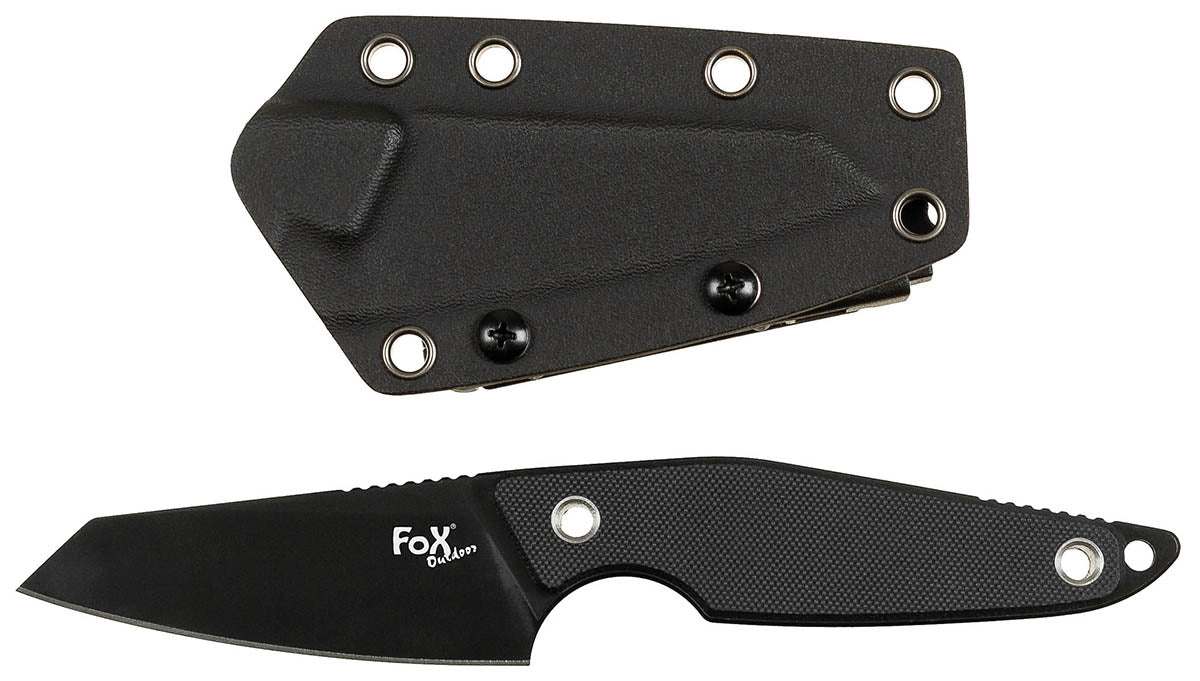 Cuțit cu Lamă Fixă "Raven" Negru FoxOutdoor - Construcție Full Tang, Teacă Kydex