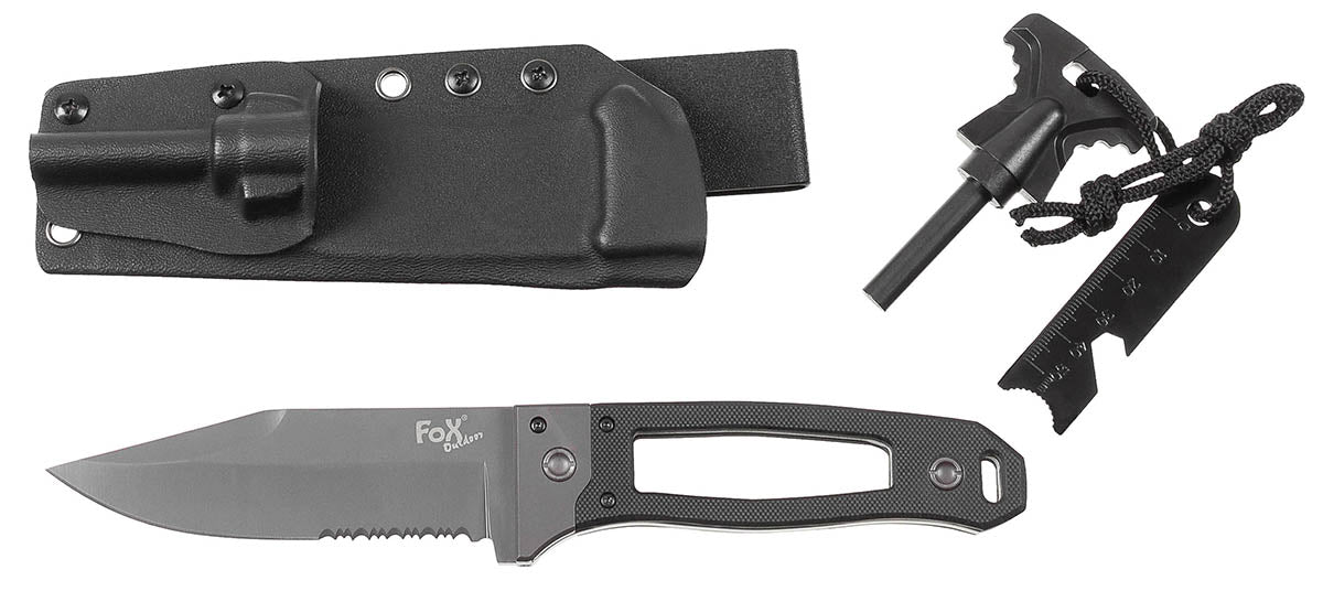 Cuțit cu Lamă Fixă "Scorpion" Negru FoxOutdoor - Oțel 3Cr13MoV, Mâner G10