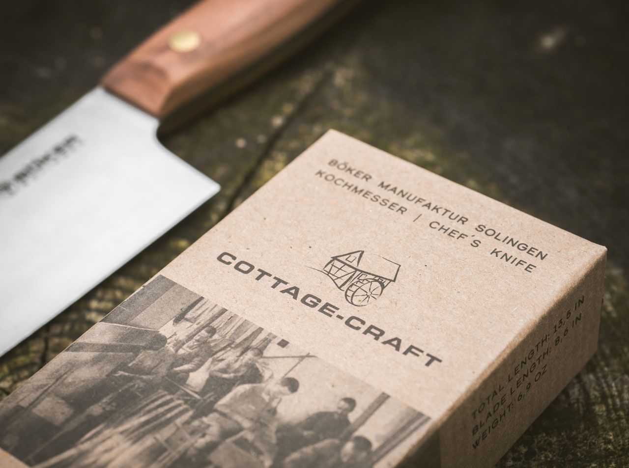 Cutit de bucatarie Böker Cottage-Craft Santoku Böker- Carbon C75, Lemn Prun