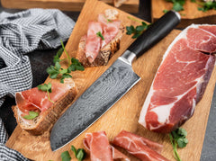 Cutit de bucatarie Böker Meisterklinge Damast Santoku- Lama Damasc, Maner Lemn Stejar