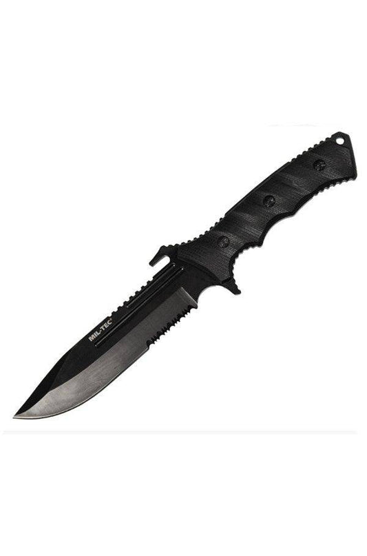 Cuțit de Luptă Mil-Tec G10 Combat – Lamă Drop Point, Teacă Nylon, Negru
